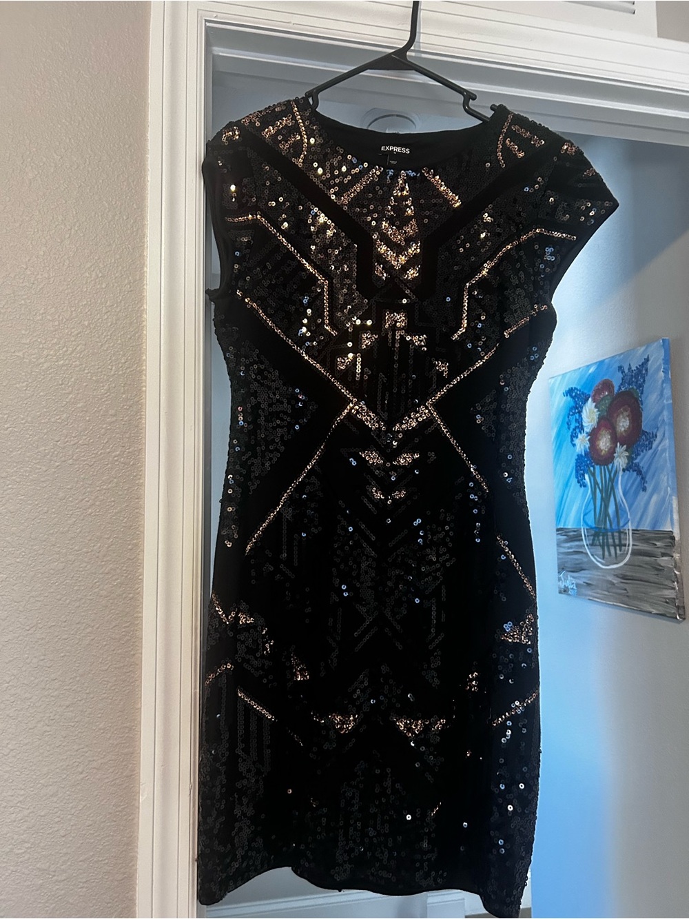 Express Black Sequin Sheath Dress